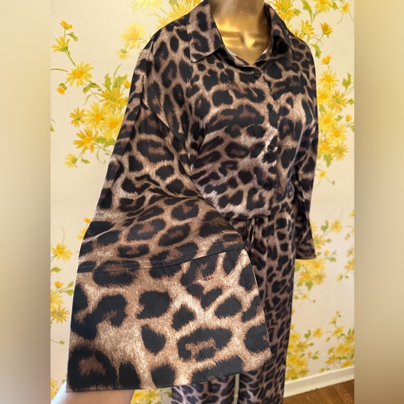 NWOT 2 piece Chic wild pants and shirt matching set Brown and Black size M - Picture 7 of 16